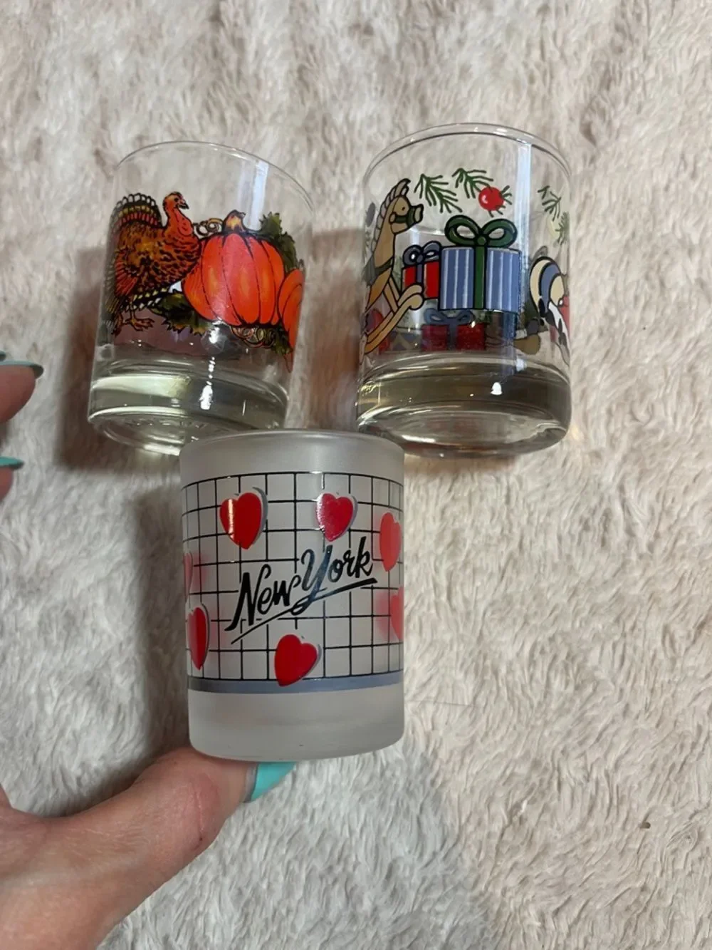 Vintage Holiday & New York Glass Shot Set - Pumpkin, Santa Bear, Hearts